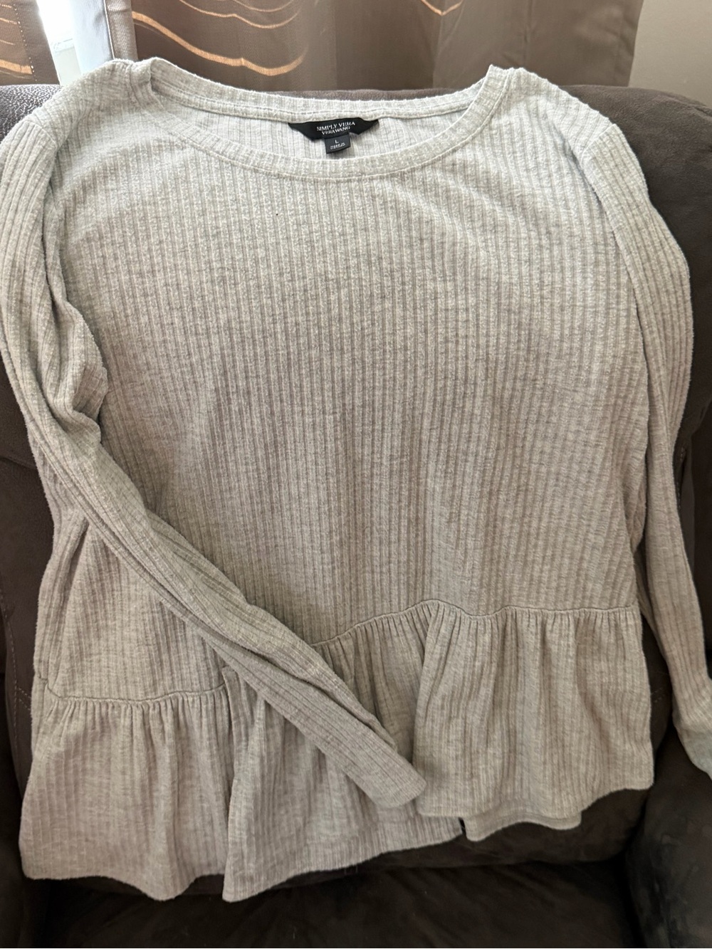 Simply Vera Vera Wang Ribbed Cream Peplum Long-Sleeve Top